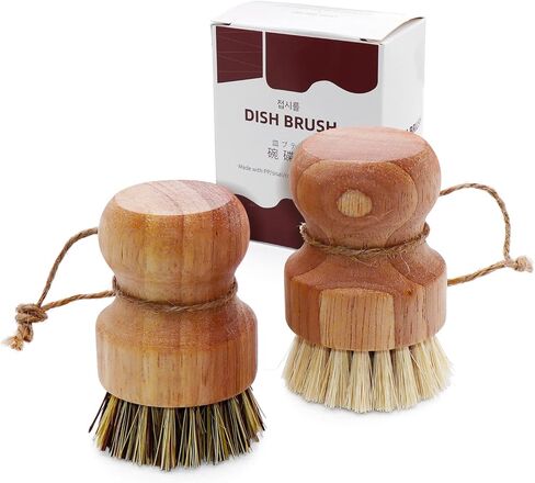 عبوتان من فرشاة تنظيف أطباق الخيزران، فرشاة غسيل أطباق السيزال الطبيعية، فرشاة تنظيف أطباق طبيعية مستديرة لأواني الحديد الزهر، والمقالي، وحوض المطبخ، والخضروات (شعيرات السيزال + النخيل) in Kuwait