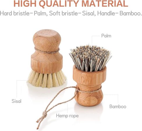 عبوتان من فرشاة تنظيف أطباق الخيزران، فرشاة غسيل أطباق السيزال الطبيعية، فرشاة تنظيف أطباق طبيعية مستديرة لأواني الحديد الزهر، والمقالي، وحوض المطبخ، والخضروات (شعيرات السيزال + النخيل) in Kuwait