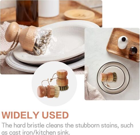 عبوتان من فرشاة تنظيف أطباق الخيزران، فرشاة غسيل أطباق السيزال الطبيعية، فرشاة تنظيف أطباق طبيعية مستديرة لأواني الحديد الزهر، والمقالي، وحوض المطبخ، والخضروات (شعيرات السيزال + النخيل) in Kuwait