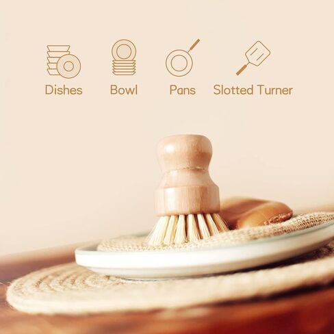 عبوتان من فرشاة تنظيف أطباق الخيزران، فرشاة غسيل أطباق السيزال الطبيعية، فرشاة تنظيف أطباق طبيعية مستديرة لأواني الحديد الزهر، والمقالي، وحوض المطبخ، والخضروات (شعيرات السيزال + النخيل) in Kuwait