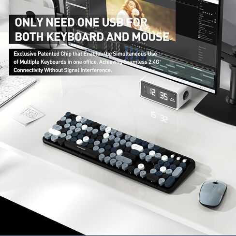 مجموعة لوحة مفاتيح وماوس كمبيوتر لاسلكية، وضع مزدوج 2.4 جيجا بايت USB لاسلكي وبلوتوث 5.0 لوحة مفاتيح وماوس لاسلكية، ماوس لوحة مفاتيح لاسلكي لطيف مع مفتاح طاقة للكمبيوتر المحمول والكمبيوتر اللوحي in Kuwait
