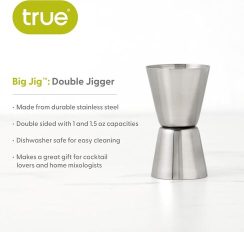 قياس المشروبات متعدد الوحدات من True Trio، كوب قياس الجرعات مع علامات أونصة، مل، وملعقة كبيرة، مجموعة من الفولاذ المقاوم للصدأ 2.5 أونصة مكونة من قطعة واحدة in Saudi Arabia
