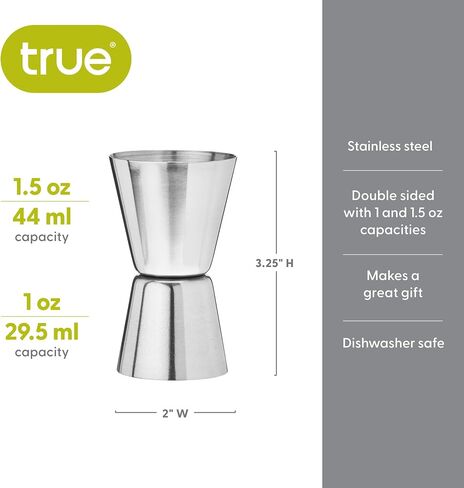 قياس المشروبات متعدد الوحدات من True Trio، كوب قياس الجرعات مع علامات أونصة، مل، وملعقة كبيرة، مجموعة من الفولاذ المقاوم للصدأ 2.5 أونصة مكونة من قطعة واحدة in Saudi Arabia