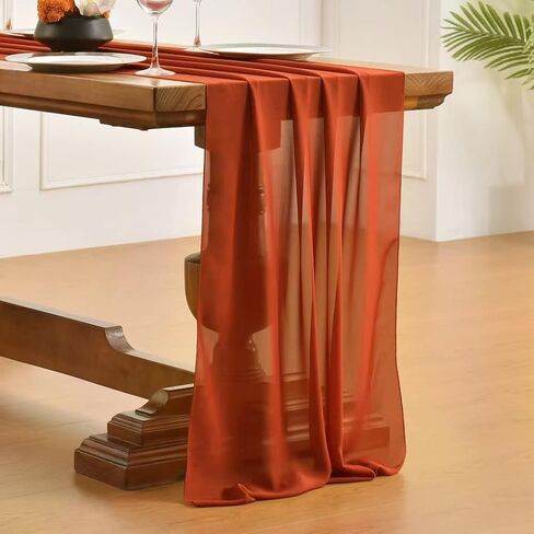 Terracotta Chiffon Table Runner 14ft Chiffon Table Overlay Autumn Winter Decoration 29x170 Inches Silky Rustic Extra Long for Wedding Party Baby Shower Decoration in Kuwait