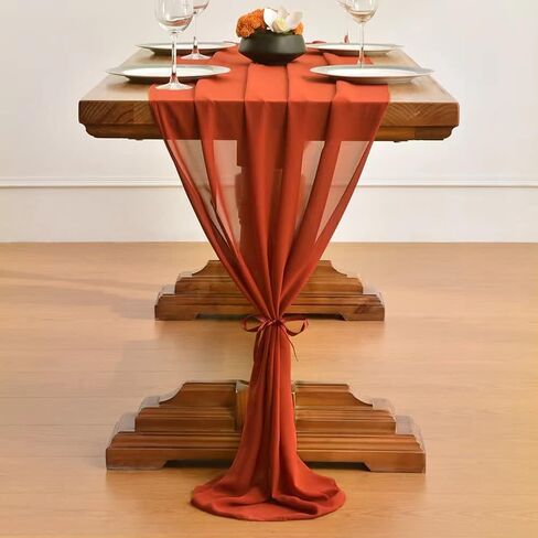 Terracotta Chiffon Table Runner 14ft Chiffon Table Overlay Autumn Winter Decoration 29x170 Inches Silky Rustic Extra Long for Wedding Party Baby Shower Decoration in Kuwait