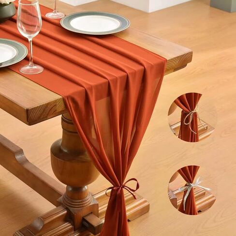 Terracotta Chiffon Table Runner 14ft Chiffon Table Overlay Autumn Winter Decoration 29x170 Inches Silky Rustic Extra Long for Wedding Party Baby Shower Decoration in Kuwait