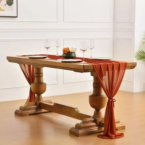 Terracotta Chiffon Table Runner 14ft Chiffon Table Overlay Autumn Winter Decoration 29x170 Inches Silky Rustic Extra Long for Wedding Party Baby Shower Decoration in Kuwait