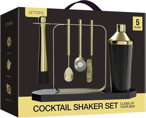 Cocktail Shaker Set - Mixology Bartender Kit with All Essential Bar Cart Accessories - Golden-Black Shaker Set Bartender Kit, Marble Look Bar Set Cocktail Shaker Set - Cocktail Kit Gift - Bar Kit in Saudi Arabia