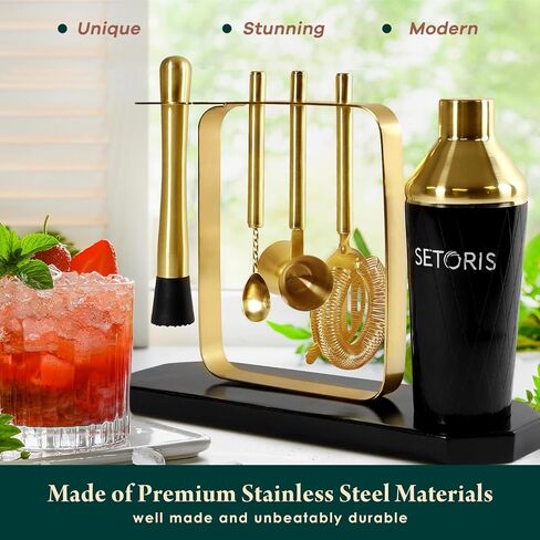 Cocktail Shaker Set - Mixology Bartender Kit with All Essential Bar Cart Accessories - Golden-Black Shaker Set Bartender Kit, Marble Look Bar Set Cocktail Shaker Set - Cocktail Kit Gift - Bar Kit in Saudi Arabia