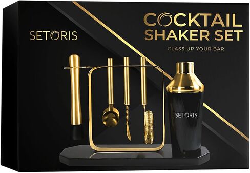Cocktail Shaker Set - Mixology Bartender Kit with All Essential Bar Cart Accessories - Golden-Black Shaker Set Bartender Kit, Marble Look Bar Set Cocktail Shaker Set - Cocktail Kit Gift - Bar Kit in Saudi Arabia