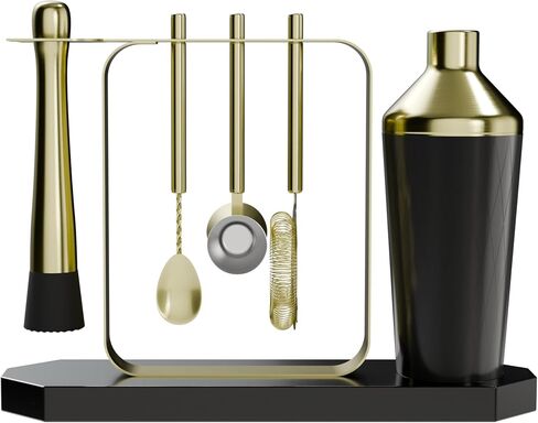 Cocktail Shaker Set - Mixology Bartender Kit with All Essential Bar Cart Accessories - Golden-Black Shaker Set Bartender Kit, Marble Look Bar Set Cocktail Shaker Set - Cocktail Kit Gift - Bar Kit in Saudi Arabia