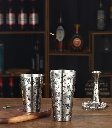 Weighted Boston Shaker Cocktail Shaker Etched with Tiki Imagery (Tiki Graphic) in Saudi Arabia