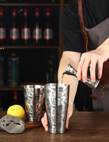 Weighted Boston Shaker Cocktail Shaker Etched with Tiki Imagery (Tiki Graphic) in Saudi Arabia