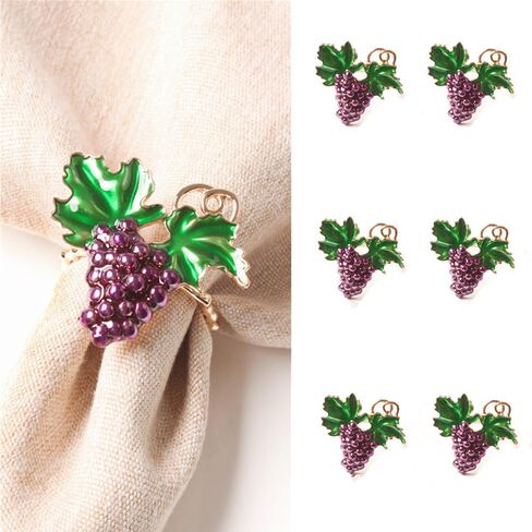 Napkin Rings Set Fruit Flower Napkin Buckle Set for Wedding Party Restaurant Banquet Thanksgiving Halloween Dinner Table Decoration,6pcs/Set (Grape), FK001 in Saudi Arabia