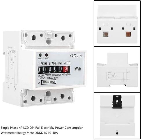 Energy Meter, Single Phase 4P LED Din Rail Electricity Power Consumption Wattmeter Energy Mete DDM75S 10-40A,Good Reliability and Easy Installation in Saudi Arabia