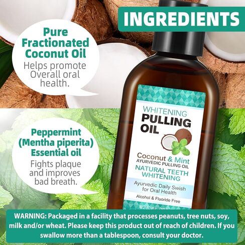 Coconut Pulling Oil for Teeth Whitening(4.2 Fl.Oz),Mouthwash Mint Oil Pulling with Tongue Scraper,Natural Coconut & Peppermint Oil Mouthwash,Supports Healthy Gums,Dye Free,Fresh Breath in Kuwait