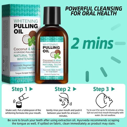 Coconut Pulling Oil for Teeth Whitening(4.2 Fl.Oz),Mouthwash Mint Oil Pulling with Tongue Scraper,Natural Coconut & Peppermint Oil Mouthwash,Supports Healthy Gums,Dye Free,Fresh Breath in Kuwait
