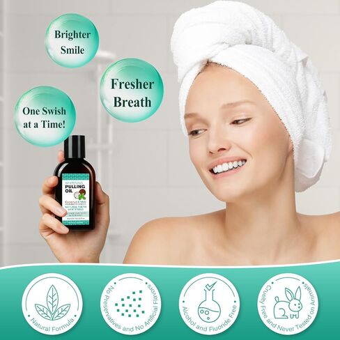 Coconut Pulling Oil for Teeth Whitening(4.2 Fl.Oz),Mouthwash Mint Oil Pulling with Tongue Scraper,Natural Coconut & Peppermint Oil Mouthwash,Supports Healthy Gums,Dye Free,Fresh Breath in Kuwait