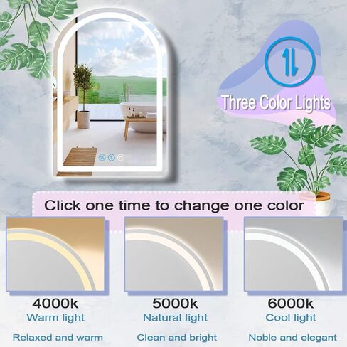 مرآة حمام LED مع ضوء 30 × 20 بوصة مرآة تضيء على شكل قوس للحمام مثبتة على الحائط ومرآة مضاءة على شكل قوس مضادة للضباب وقابلة للتعتيم 3 ألوان 30 × 20 مرآة قوس ضوء الحمام الذكية in Kuwait