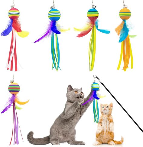 PET SHOW 5 Pack 1.4" Cat Feather Tassel Toys Balls with Bell Soft EVA Foam Colorful Rainbow Toy Balls Interactive Kitten Cats Pets Indoor Outdoor Play Activity Chase Training in Saudi Arabia