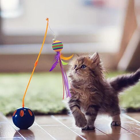 PET SHOW 5 Pack 1.4" Cat Feather Tassel Toys Balls with Bell Soft EVA Foam Colorful Rainbow Toy Balls Interactive Kitten Cats Pets Indoor Outdoor Play Activity Chase Training in Saudi Arabia