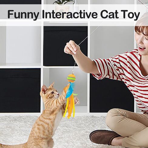 PET SHOW 5 Pack 1.4" Cat Feather Tassel Toys Balls with Bell Soft EVA Foam Colorful Rainbow Toy Balls Interactive Kitten Cats Pets Indoor Outdoor Play Activity Chase Training in Saudi Arabia