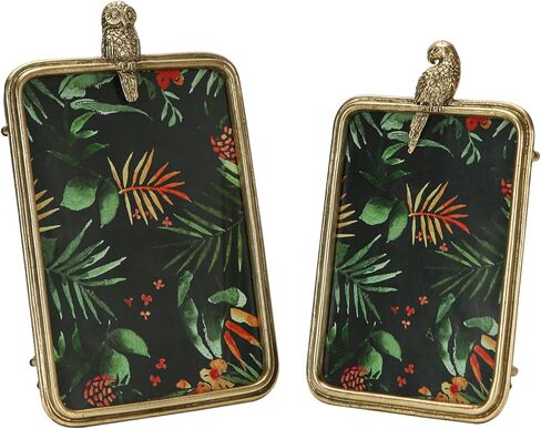 NIKKY HOME Set of 2 Gold Picture Frames 4x6 and 5x7 with High Definition Glass, Hawaiian Tropical Theme with Owl Parrot Elegant Gift Photo Frames for Family Friend in Saudi Arabia