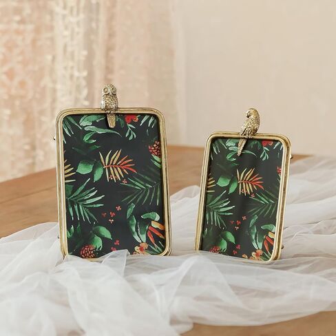 NIKKY HOME Set of 2 Gold Picture Frames 4x6 and 5x7 with High Definition Glass, Hawaiian Tropical Theme with Owl Parrot Elegant Gift Photo Frames for Family Friend in Saudi Arabia