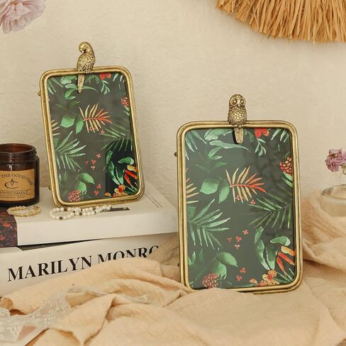 NIKKY HOME Set of 2 Gold Picture Frames 4x6 and 5x7 with High Definition Glass, Hawaiian Tropical Theme with Owl Parrot Elegant Gift Photo Frames for Family Friend in Saudi Arabia