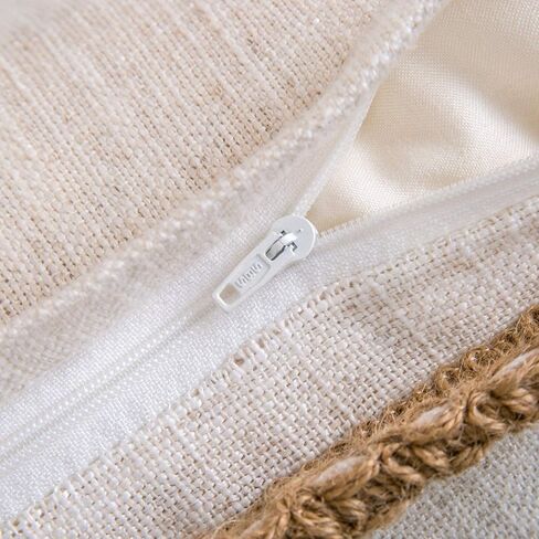 Phantoscope Pack of 2 Farmhouse Modern Fall Decorative Throw Pillow Covers Burlap Linen Trimmed Outdoor Pillows Tailored Edges Off White 18 x 18 inches, 45 x 45 cm in Saudi Arabia