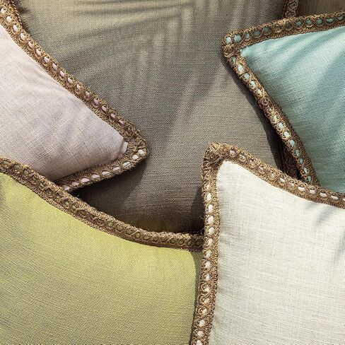 Phantoscope Pack of 2 Farmhouse Modern Fall Decorative Throw Pillow Covers Burlap Linen Trimmed Outdoor Pillows Tailored Edges Off White 18 x 18 inches, 45 x 45 cm in Saudi Arabia