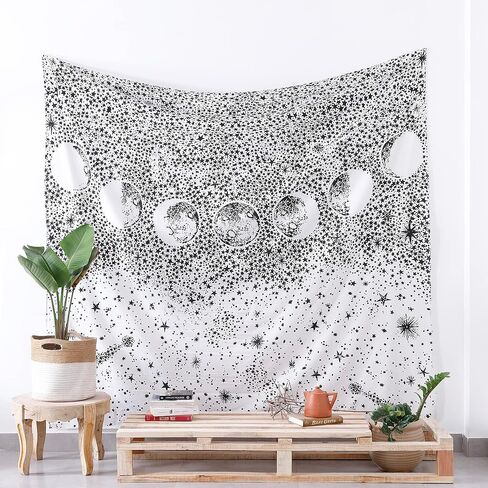 الحرف اليدوية الشعبية نسيج الجدار ليلة السماء شنقا الهبي ماندالا البوهيمي الهبي معقدة الهندي المفروشات المفرش 84 × 90 بوصة (215 سم × 230 سم) أبيض أسود in Kuwait