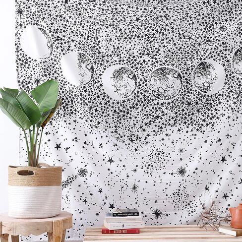 الحرف اليدوية الشعبية نسيج الجدار ليلة السماء شنقا الهبي ماندالا البوهيمي الهبي معقدة الهندي المفروشات المفرش 84 × 90 بوصة (215 سم × 230 سم) أبيض أسود in Kuwait