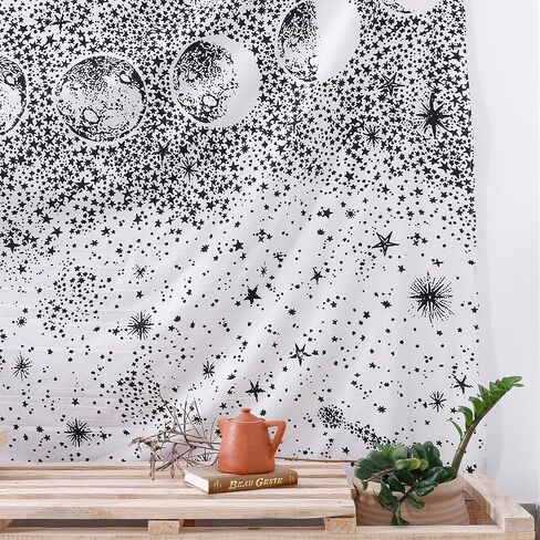 الحرف اليدوية الشعبية نسيج الجدار ليلة السماء شنقا الهبي ماندالا البوهيمي الهبي معقدة الهندي المفروشات المفرش 84 × 90 بوصة (215 سم × 230 سم) أبيض أسود in Kuwait