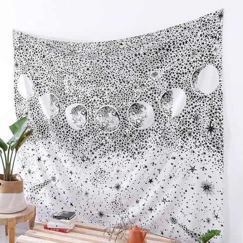 الحرف اليدوية الشعبية نسيج الجدار ليلة السماء شنقا الهبي ماندالا البوهيمي الهبي معقدة الهندي المفروشات المفرش 84 × 90 بوصة (215 سم × 230 سم) أبيض أسود in Kuwait