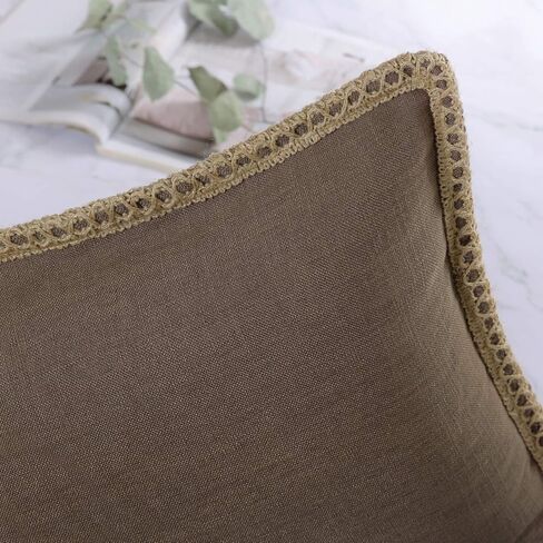 Phantoscope Pack of 2 Farmhouse Modern Fall Decorative Throw Pillow Covers Burlap Linen Trimmed Outdoor Pillows Tailored Edges Off White 18 x 18 inches, 45 x 45 cm in Saudi Arabia