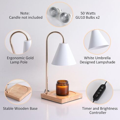 Candle Warmer Lamp with Timer, Dimmable Electric Candle Lamp Warmer for Jar Candles, Wax Melt Warmer Lamp for Scented Wax with 2 Bulbs, Candle Warming Lamp for Bedroom, Home Decor, Gifts in Saudi Arabia