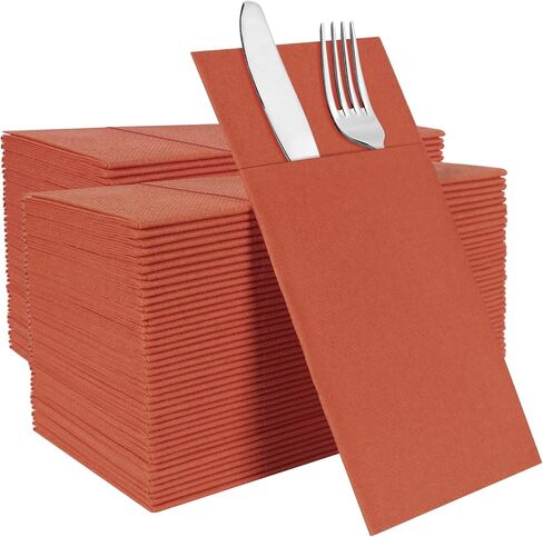 IYLLLWLY Terracotta Paper Napkins Disposable, Dinner Napkins with Built-in Flatware Pocket, Prefolded for Knives and forks Linen-Feel Hand Napkins for Parties, Weddings, Events, 100 Pack in Saudi Arabia