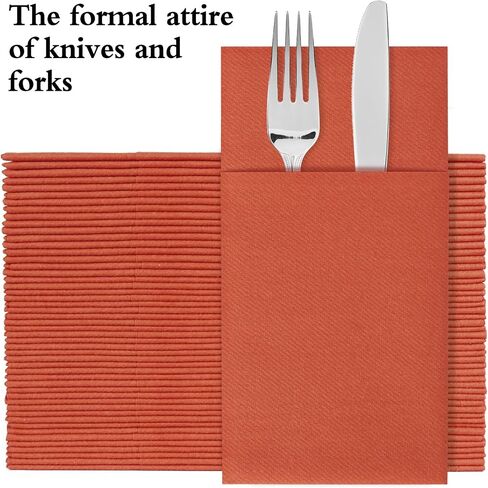 IYLLLWLY Terracotta Paper Napkins Disposable, Dinner Napkins with Built-in Flatware Pocket, Prefolded for Knives and forks Linen-Feel Hand Napkins for Parties, Weddings, Events, 100 Pack in Saudi Arabia