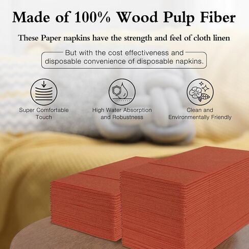 IYLLLWLY Terracotta Paper Napkins Disposable, Dinner Napkins with Built-in Flatware Pocket, Prefolded for Knives and forks Linen-Feel Hand Napkins for Parties, Weddings, Events, 100 Pack in Saudi Arabia