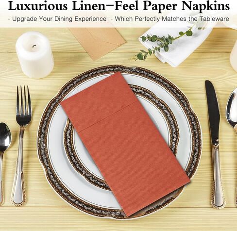 IYLLLWLY Terracotta Paper Napkins Disposable, Dinner Napkins with Built-in Flatware Pocket, Prefolded for Knives and forks Linen-Feel Hand Napkins for Parties, Weddings, Events, 100 Pack in Saudi Arabia