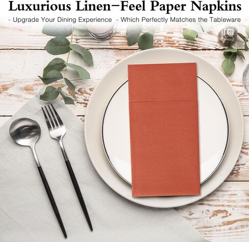 IYLLLWLY Terracotta Paper Napkins Disposable, Dinner Napkins with Built-in Flatware Pocket, Prefolded for Knives and forks Linen-Feel Hand Napkins for Parties, Weddings, Events, 100 Pack in Saudi Arabia