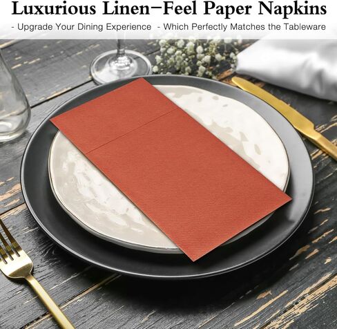 IYLLLWLY Terracotta Paper Napkins Disposable, Dinner Napkins with Built-in Flatware Pocket, Prefolded for Knives and forks Linen-Feel Hand Napkins for Parties, Weddings, Events, 100 Pack in Saudi Arabia
