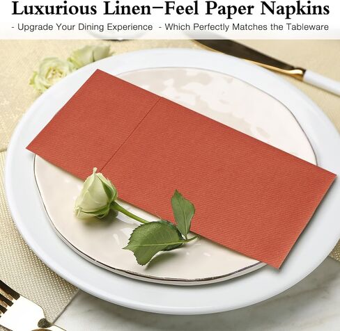 IYLLLWLY Terracotta Paper Napkins Disposable, Dinner Napkins with Built-in Flatware Pocket, Prefolded for Knives and forks Linen-Feel Hand Napkins for Parties, Weddings, Events, 100 Pack in Saudi Arabia