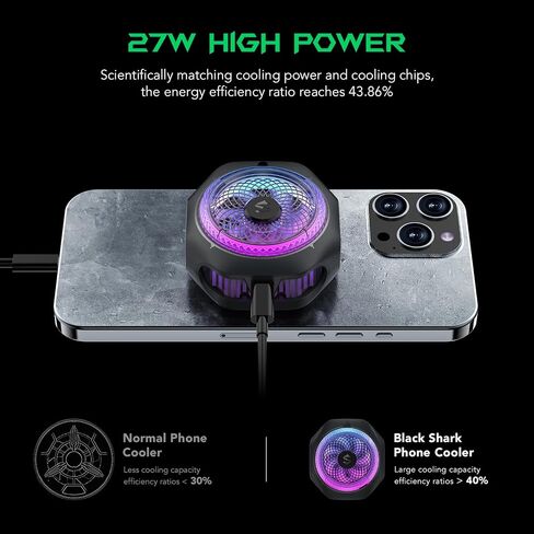 Phone Cooler, Black Shark FunCooler 4 Pro Phone Cooling Fan RGB Ligh, App, Smart Cooling Modes for Gaming & Video Streaming & Car Driving 27W Cellphone Radiator for 2.59-3.46IN iPhone&Android Phones in Saudi Arabia