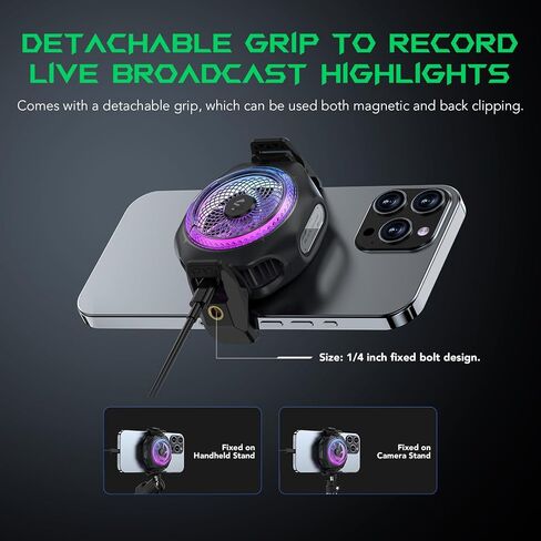Phone Cooler, Black Shark FunCooler 4 Pro Phone Cooling Fan RGB Ligh, App, Smart Cooling Modes for Gaming & Video Streaming & Car Driving 27W Cellphone Radiator for 2.59-3.46IN iPhone&Android Phones in Saudi Arabia