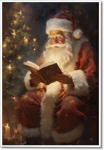 Wodkodnxy Vintage Christmas Canvas Wall Art, Santa Claus Reading Booking Pictures for Wall Decor, Merry Christmas Poster Hobby Lobby Santa Picture, Xmas Wall Decorations Gifts 16x24in Unframed in Saudi Arabia