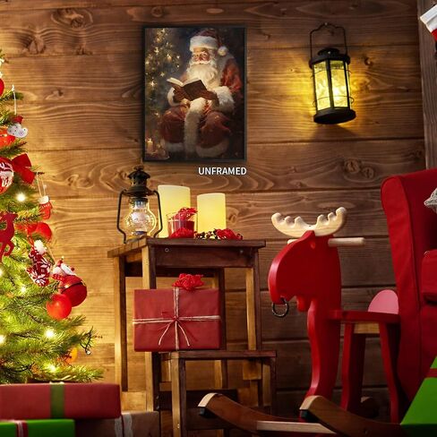 Wodkodnxy Vintage Christmas Canvas Wall Art, Santa Claus Reading Booking Pictures for Wall Decor, Merry Christmas Poster Hobby Lobby Santa Picture, Xmas Wall Decorations Gifts 16x24in Unframed in Saudi Arabia