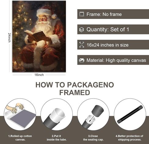 Wodkodnxy Vintage Christmas Canvas Wall Art, Santa Claus Reading Booking Pictures for Wall Decor, Merry Christmas Poster Hobby Lobby Santa Picture, Xmas Wall Decorations Gifts 16x24in Unframed in Saudi Arabia