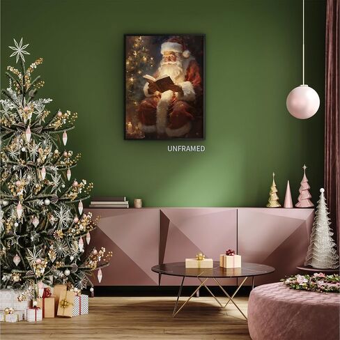 Wodkodnxy Vintage Christmas Canvas Wall Art, Santa Claus Reading Booking Pictures for Wall Decor, Merry Christmas Poster Hobby Lobby Santa Picture, Xmas Wall Decorations Gifts 16x24in Unframed in Saudi Arabia